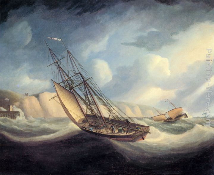 The Rapid Schooner and Deal Lugger off the South Foreland painting - Thomas Buttersworth The Rapid Schooner and Deal Lugger off the South Foreland art painting